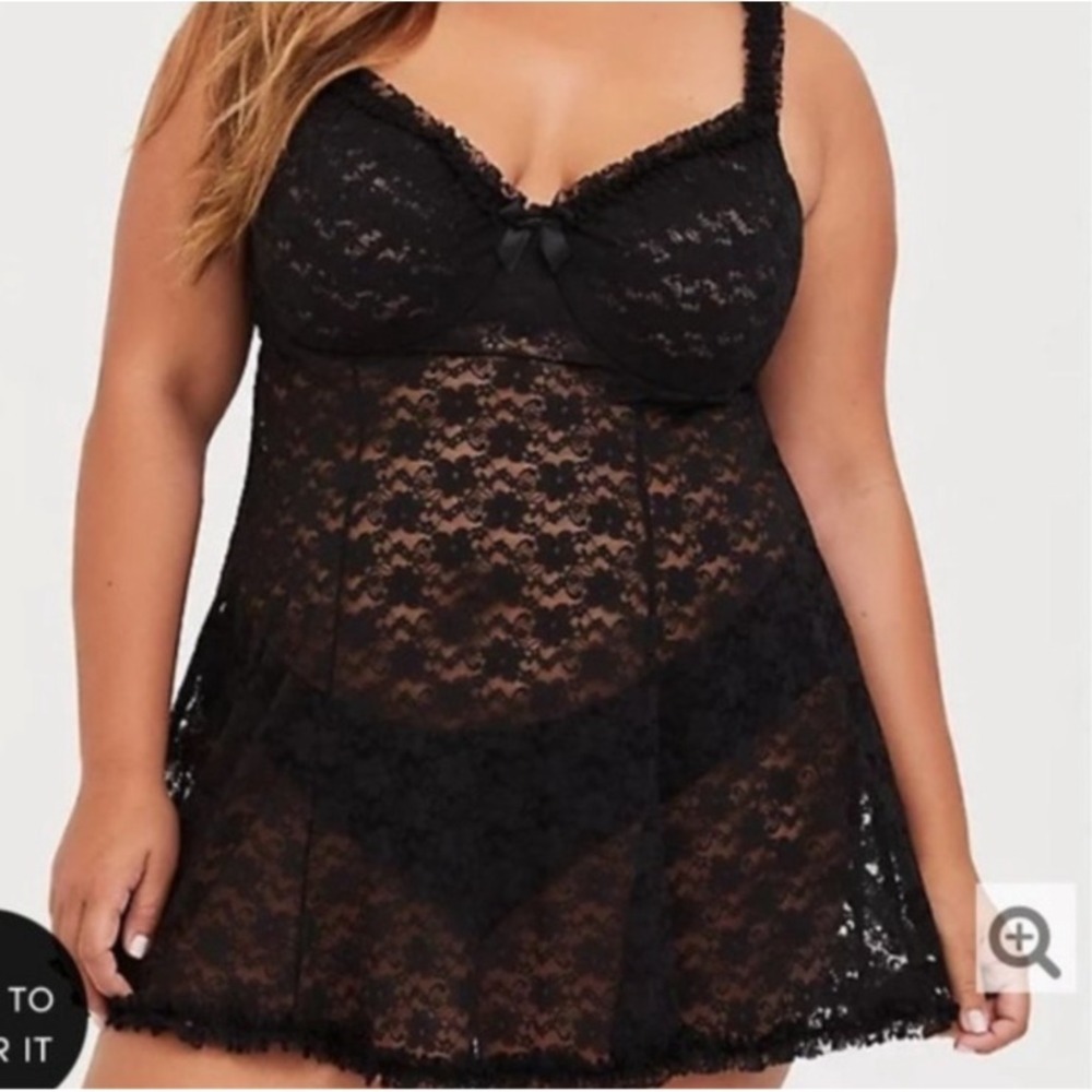 Torrid Black Lace Babydoll Lingerie Underwire Dark‎ Coquette Whimsigoth Sz 0X XL